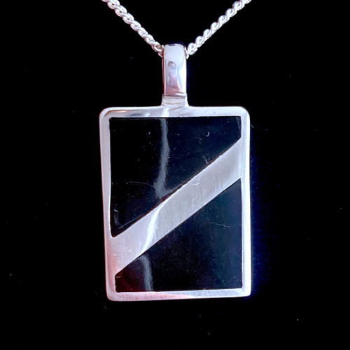 Sterling Silver Rectangular Whitby Jet Inlaid Pendant 595P