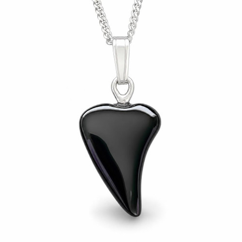 Hand carved Whitby Jet fang pendant necklace with sterling silver chain
