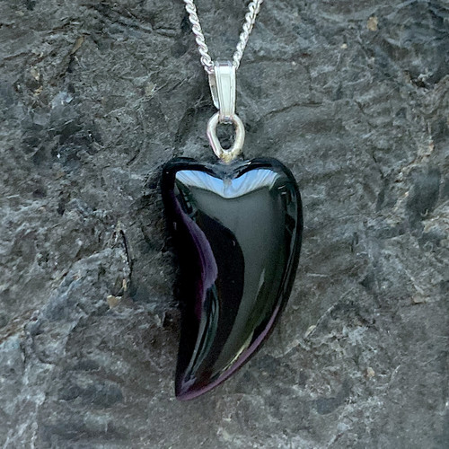 Hand carved Whitby Jet fang necklace with black gift box