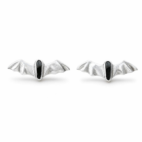 Handmade sterling silver Whitby Jet bat stud earrings
