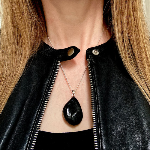 Natural shape Whitby Jet sterling silver necklace