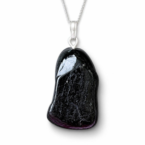 Handmade Whitby Jet natural shape pendant necklace