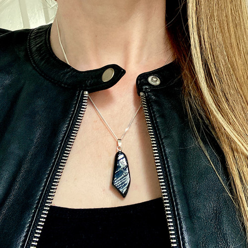 Whitby Jet Sterling silver freeform pendant necklace