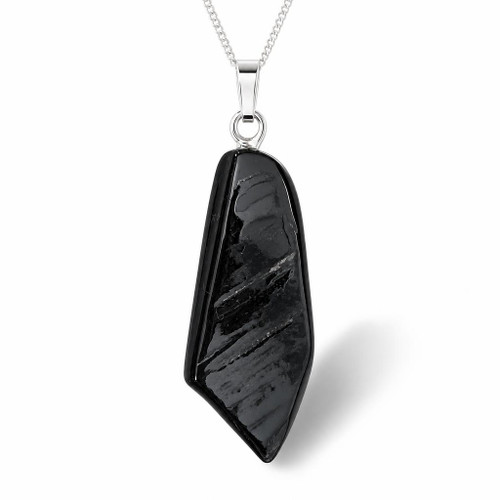Handmade partially polished sea washed Whitby Jet sterling silver pendant 