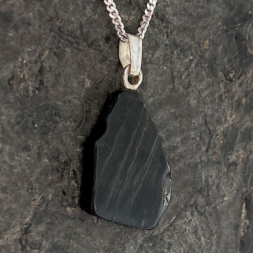 Whitby Jet sterling silver free form pendant necklace 