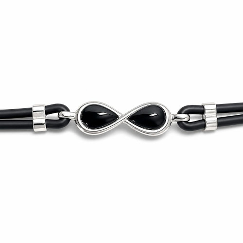Contemporary sterling silver and Whitby Jet corded infinity bracelet