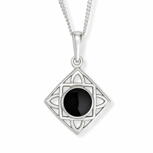 Sterling silver hand crafted Square Celtic Whitby Jet pendant necklace