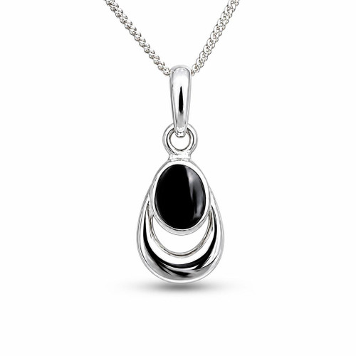 Hand crafted Whitby Jet and sterling silver horseshoe pendant necklace