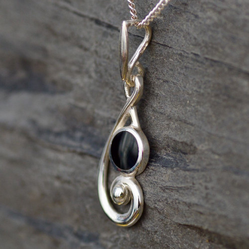 Sterling silver and Whitby Jet musical note pendant