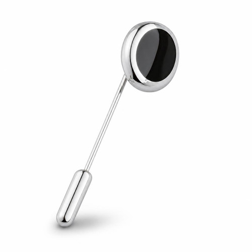Hand crafted gents sterling silver cushion edge tie pin with oval Whitby Jet stone
