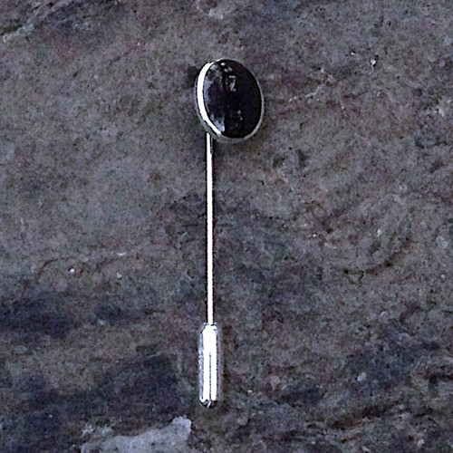 Hand crafted 925 sterling silver gents tie pin with oval Whitby Jet stone