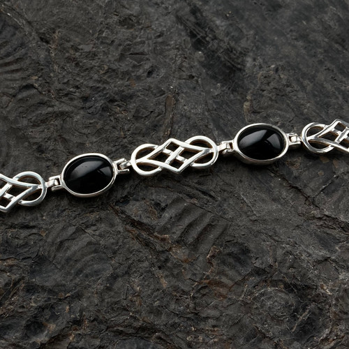 925 silver Four stone Celtic Whitby Jet bracelet