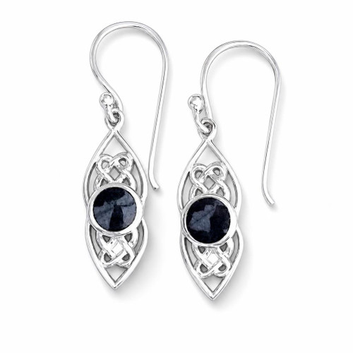 Sterling silver Celtic style drop earrings with round Whitby Jet stones