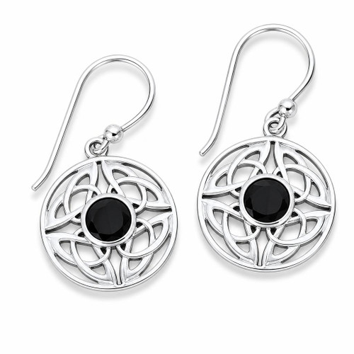 Hand crafted round sterling silver and Whitby Jet Celtic drop earrings