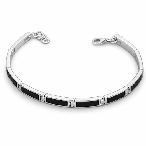 Whitby Jet and sterling silver oblong link bracelet