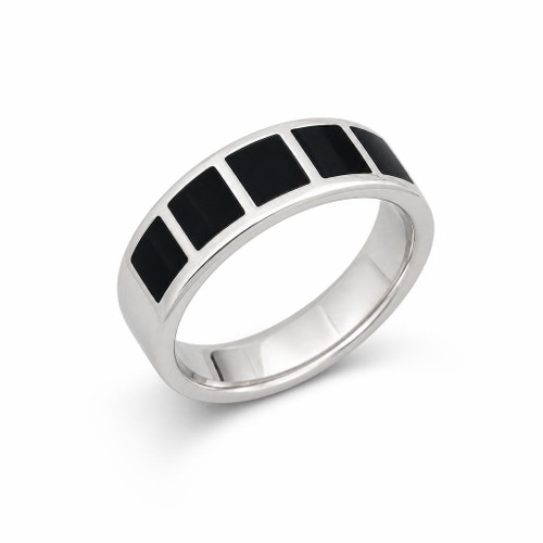 Contemporary sterling silver and Whitby Jet multi stone rectangular inlay ring