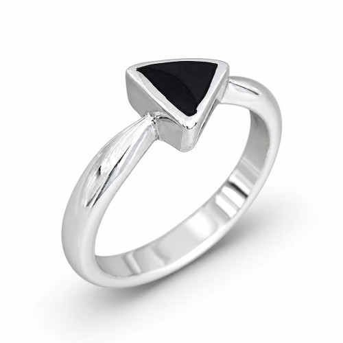 Contemporary sterling silver ring with triangular Whitby Jet stone