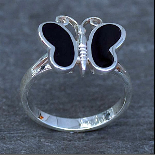 Hand crafted solid silver butterfly ring with black wings Hand crafted solid silver butterfly ring with black wings