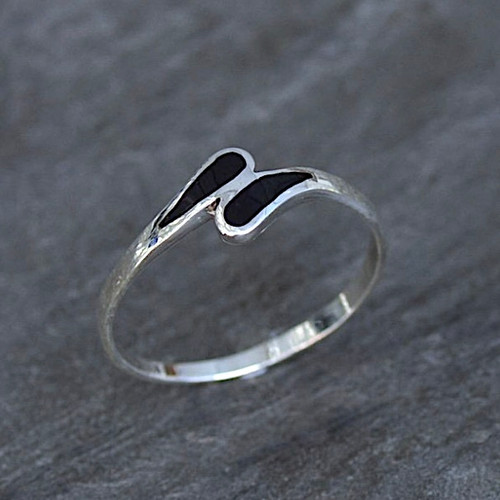 Sterling silver slim ring with Whitby Jet drop shaped stones