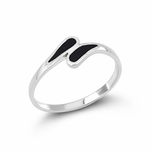 Sterling silver slim ring with Whitby Jet drop shaped stones