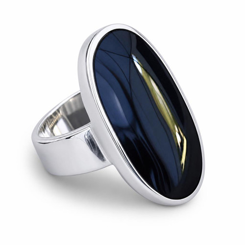 Sterling silver ring with extra large oval Whitby Jet stone and wide band