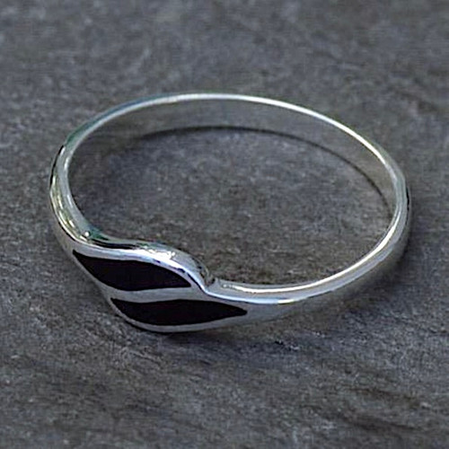 Hand crafted 925 silver with two flush set slim Whitby Jet stones