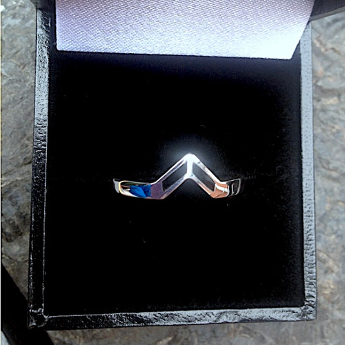 Hand crafted contemporary slim pointed sterling silver ring inlaid with Whitby Jet