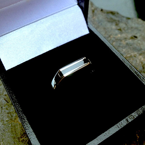 Slim sterling silver signet ring with elongated rectangular Whitby Jet stone