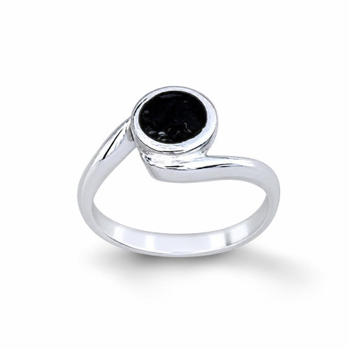 Hand crafted 925 silver ring with twist shank and round Whitby Jet stone