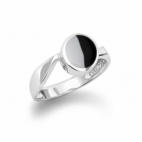 Sterling Silver Whitby Jet Offset Oval Ring 026JR