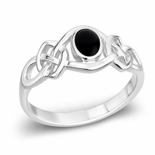 Hand crafted 925 silver and Whitby Jet oval stone Celtic inspired ring