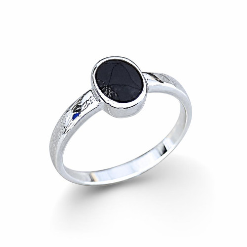 Hand crafted sterling silver and Whitby Jet oval ring