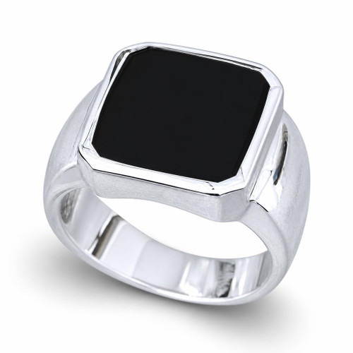 Hand crafted large square stone sterling silver Whitby Jet gents signet ring