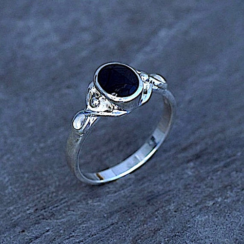 Sterling silver ring with oval Whitby Jet stone and Celtic loop detail