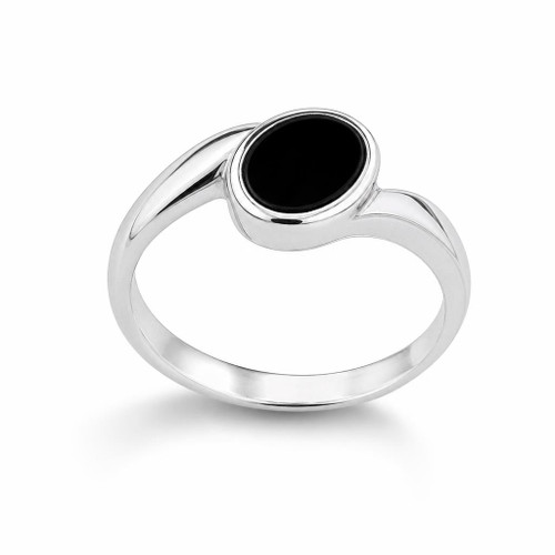 Sterling silver twisted shoulder ring with oval Whitby Jet stone