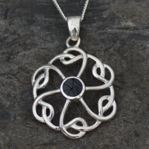 Round Celtic knot Whitby jet pendant