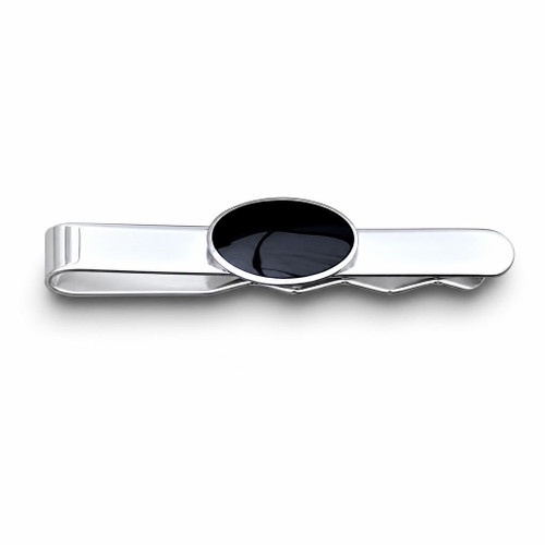 Hand crafted gents sterling silver tie slide with oval Whitby Jet stone