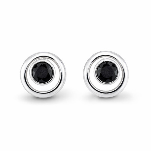 Hand crafted round open circle sterling silver Whitby Jet stud earrings