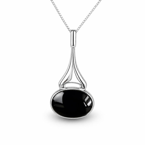 Large contemporary sterling silver pendant necklace with oval Whitby Jet stone