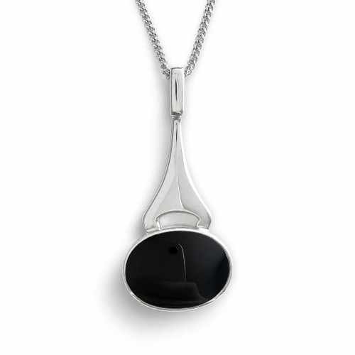 Large contemporary sterling silver pendant necklace with oval Whitby Jet stone