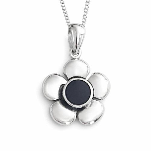 Hand crafted sterling silver buttercup pendant necklace with round Whitby Jet stone