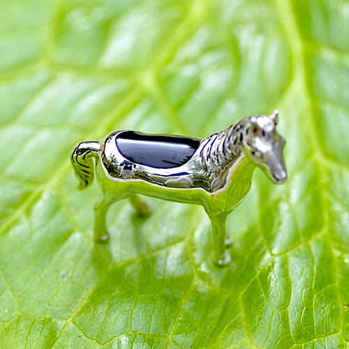 Collectible Whitby Jet and solid 925 sterling silver Horse Ornament