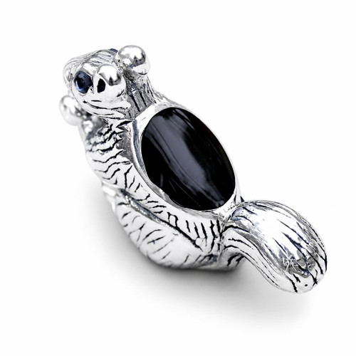 Hand crafted small solid silver squirrel ornament with Whitby Jet
