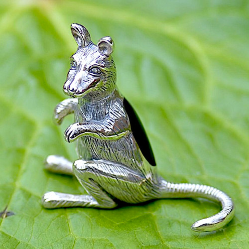 Collectible Solid silver Kangaroo Ornament with hand carved Whitby Jet