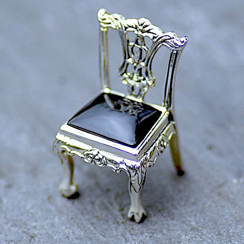 Hand crafted Whitby Jet and Sterling Silver Chair collectible ornamental Figurine