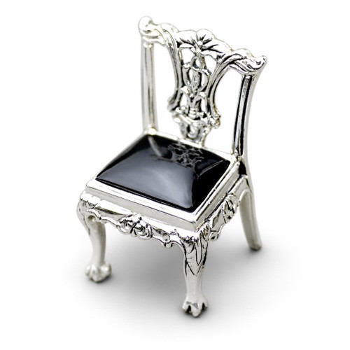 Hand crafted Whitby Jet and Sterling Silver Chair collectible ornamental Figurine