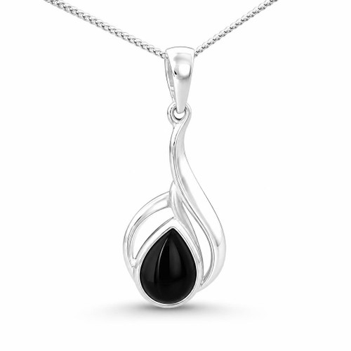Hand crafted sterling silver necklace with hand carved Whitby Jet teardrop stone