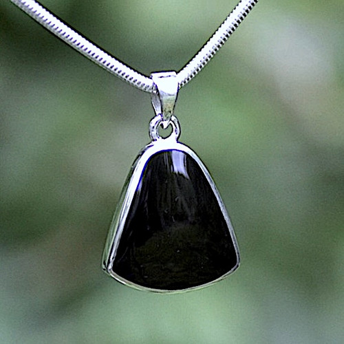 Hand crafted large curved triangle pendant with heavy sterling silver snake chain