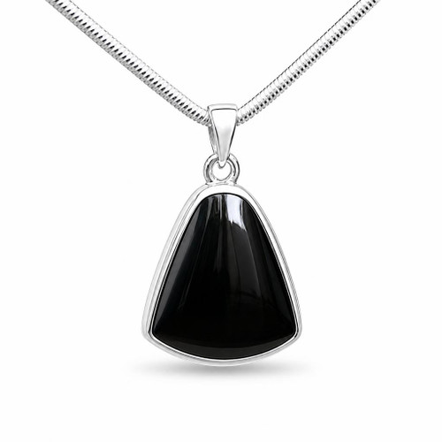Hand crafted large curved triangle pendant with heavy sterling silver snake chain