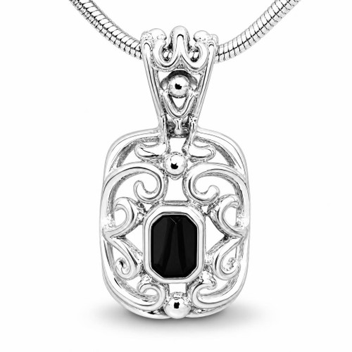 Ornate sterling silver filigree pendant with Whitby Jet on thick silver snake chain